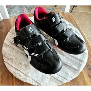 Peloton Leather Cycling Sneakers 38 Black & Pink Low Top With Cleats Outdoor